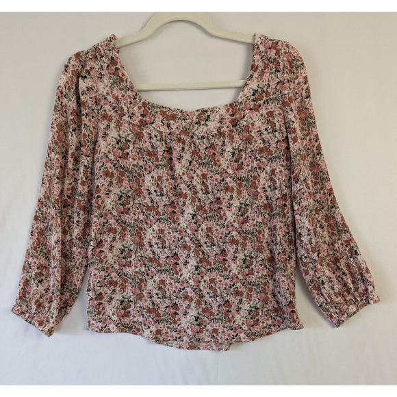 Angels Forever Young Top Floral Peasant Milk Maid Square Neck Smocked Size M - Picture 4 of 9